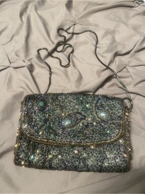 Vintage Beaded Handmade Metallic Paisley Crossbody Clutch - Gold